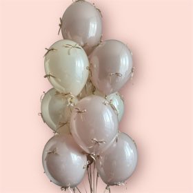    Krém-rózsaszín héliumos lufi arany masnival – 5 db-os szett