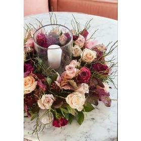 Őszi Gyertyás Asztaldísz Mályva és Pasztell