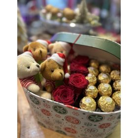 Ünnepi Rózsa & Csoki Ajándékbox Macikkal