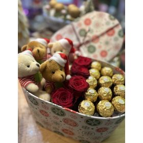 Ünnepi Rózsa & Csoki Ajándékbox Macikkal