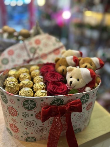 Ünnepi Rózsa & Csoki Ajándékbox Macikkal